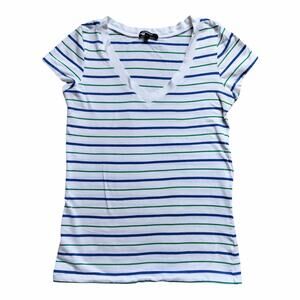 Women's Striped Ambiance V-neck Top, Large, Short Sleeve, Stretchy